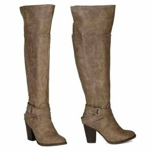 Beige thigh length boots